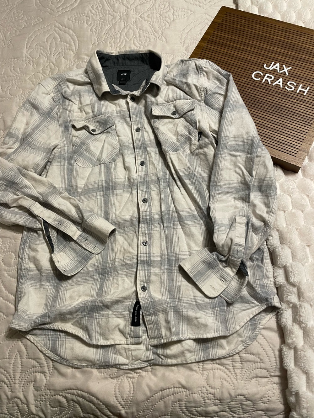 Vans Men's White & Gray Plaid Button-Up Shirt